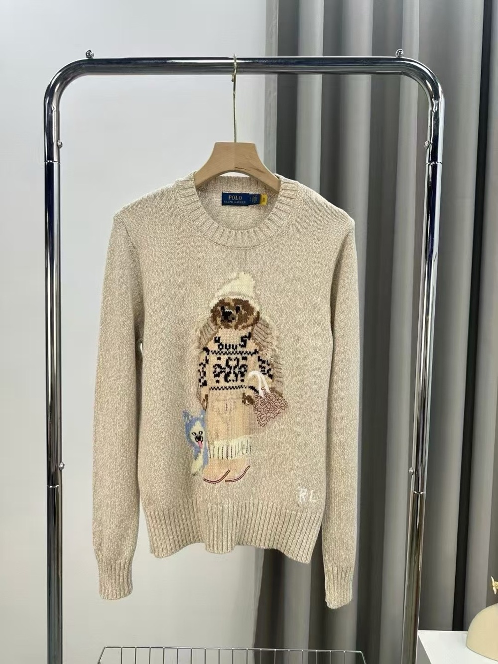 Polo by Ralph Lauren Cream Crewneck Sweater with Bear Intarsia